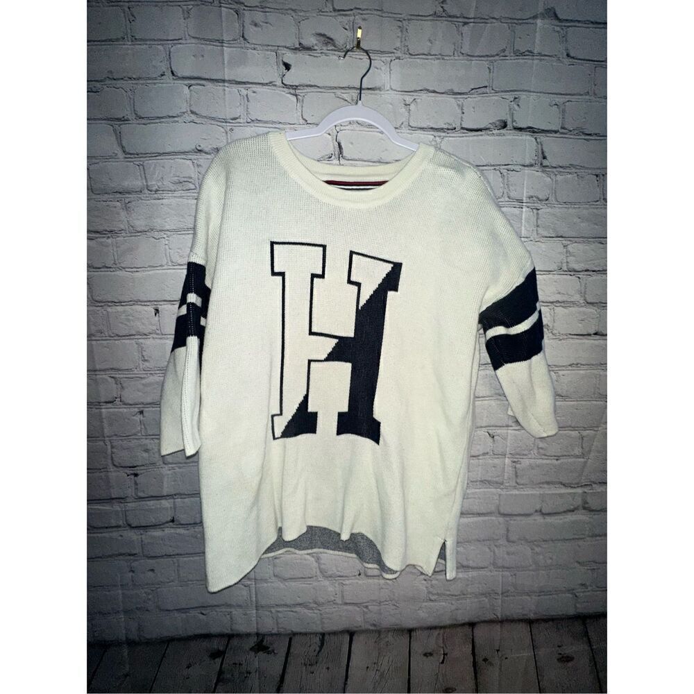 Tommy Hilfiger Short Sleeve Knit Sweater Logo White Women’s Medium
